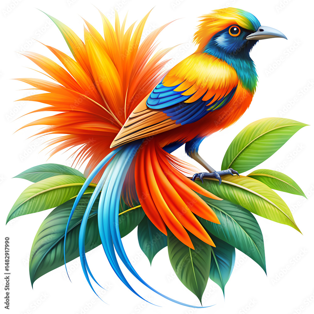 Obraz premium Bright Orange Blue Bird of Paradise on transparent background