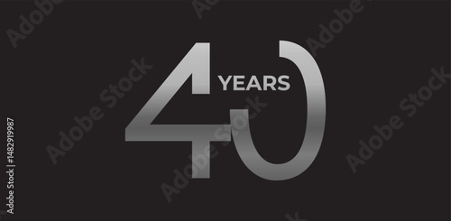 Sharp angled number 40 years in silver, strong geometric logo reflects experience, achievement. Corporate badge for 40-year milestones, commemorative branding. Vector illustration.