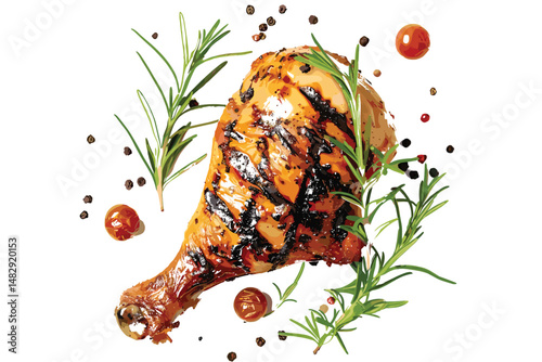 Grilled chicken thigh isolated on white background