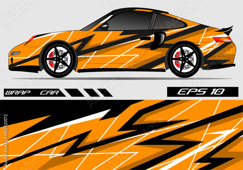 Vibrant orange car wrap design showcasing dynamic patterns