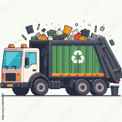 truck, trash, garbage, service, waste, recycling, recycle, rubbish, vehicle, environment, junk, transport, collection, container, transportation, clean, dump, disposal, garbage truck, environmental, r