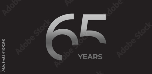 Sharp angled number 65 years in silver, strong geometric logo reflects experience, achievement. Corporate badge for 40-year milestones, commemorative branding. Vector illustration.