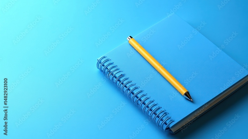 Blue spiral notebook and yellow pen