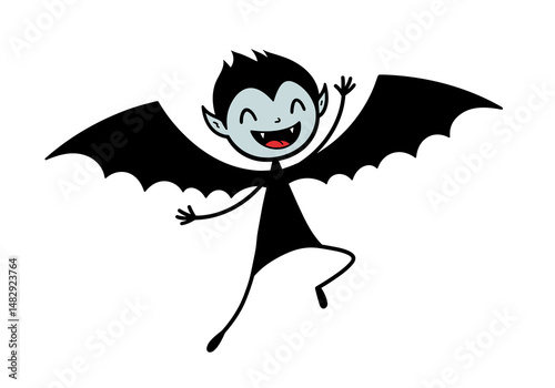 Drawing of a stick figure folklore fantasy vampire dancing merrily - isolated on white