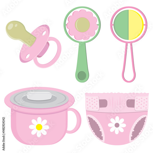 Vector clipart of children's icon elements isolated on a white background.