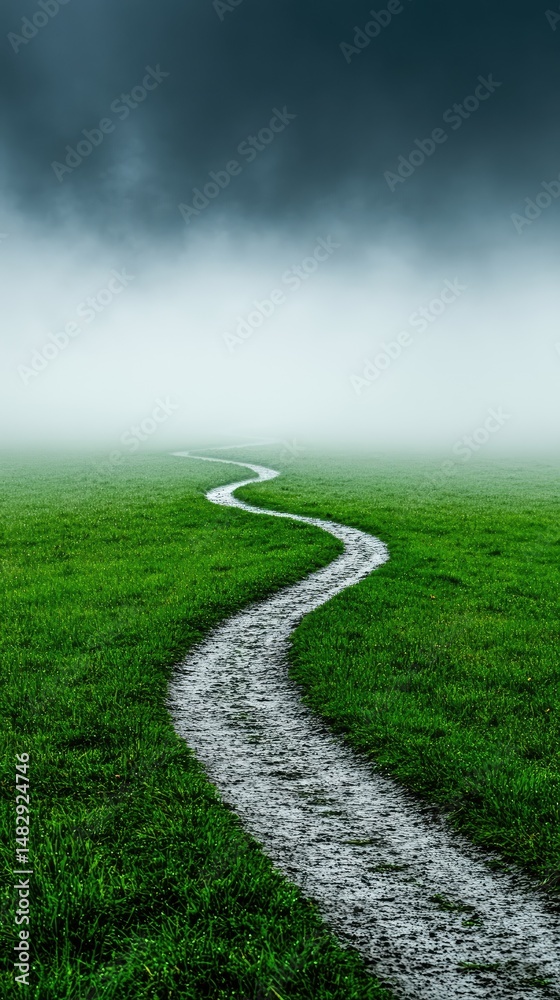 Obraz premium Winding path through a misty field