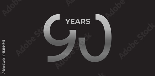 90 years milestone branding, anniversary logo in gradient metallic, evokes legacy, strength, excellence. Modern event design, brand legacy celebrations, institutional heritage. Vector illustration.