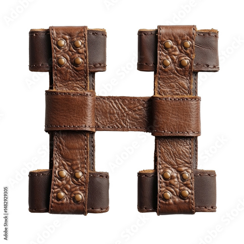 Vintage brown leather buckle strap harness with brass rivets for fashion or costume accessories