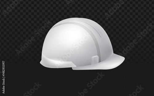 Realistic vector graphic of a white construction helmet or hard hat. Isolated safety equipment object perfect for industrial, construction, work safety, or related design projects. 