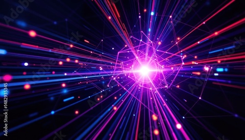 Futuristic data stream, glowing neon lines, cyberspace network