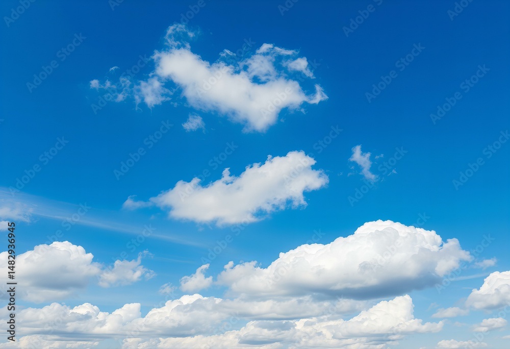 Fototapeta premium Vibrant blue sky with fluffy clouds.