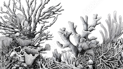 Fototapeta Naklejka Na Ścianę i Meble -  A drawing of a coral reef with a variety of sea life