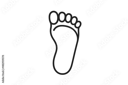 Outline of a bare foot depicting sole and toes positioned on a blank background
