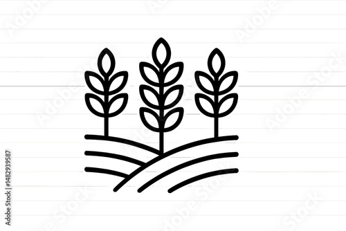 Stylized agricultural field with three crop plants represented in a minimalist design