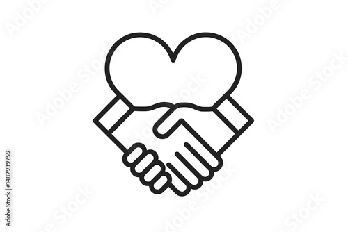 Hands shake together while forming a heart shape, symbolizing connection and unity in a minimalist design