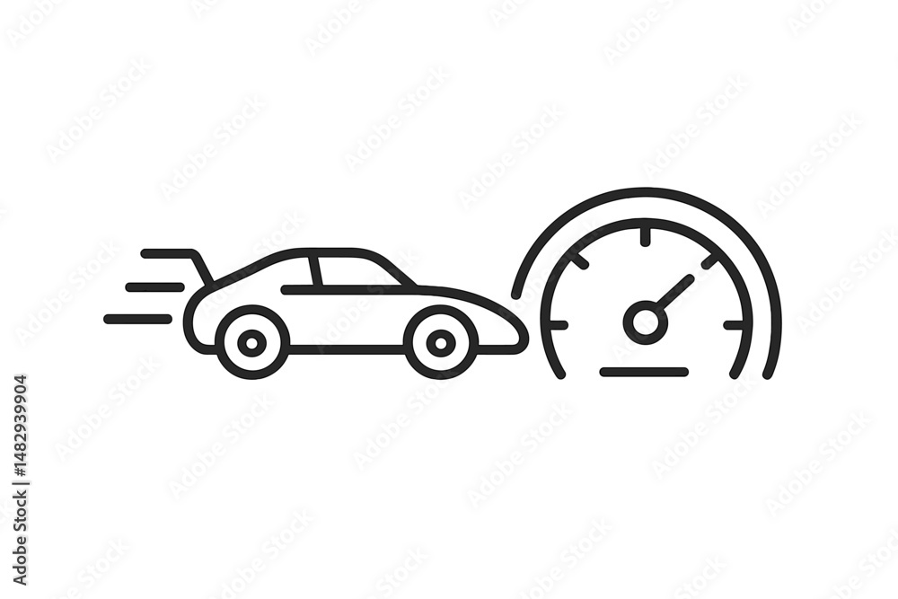 Car racing icon illustrating speed measurement with a speedometer in action during a dynamic competition