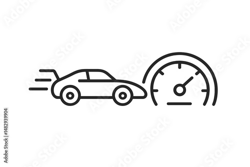 Car racing icon illustrating speed measurement with a speedometer in action during a dynamic competition