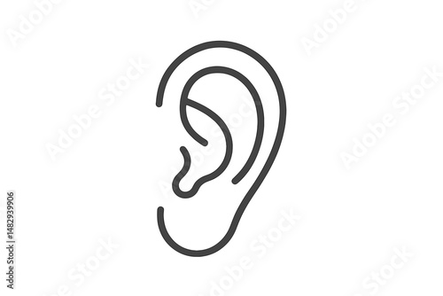Outline of a human ear portrayed simply in a minimalistic style showcasing hearing anatomy and structure