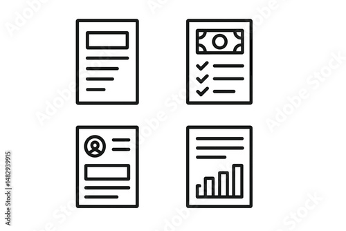 Documents related to finance, personal information, and business analytics displayed in a clean layout