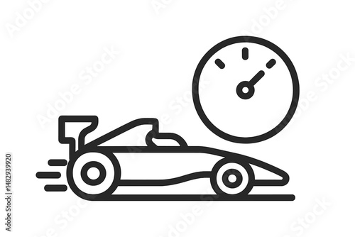 Racing car speeding with a clock indicating high speed during a competitive event