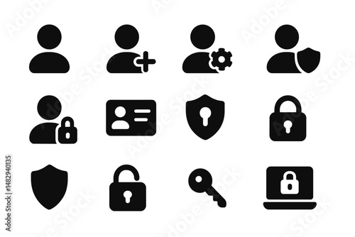 Collection of icons representing user profiles, security features, and account management for digital platforms