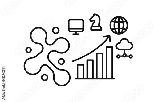 Illustration of technology concepts including data analysis, growth, and connectivity