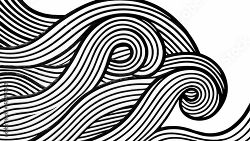 Minimalist Tropical Art, Black Line Hair Texture on White Background