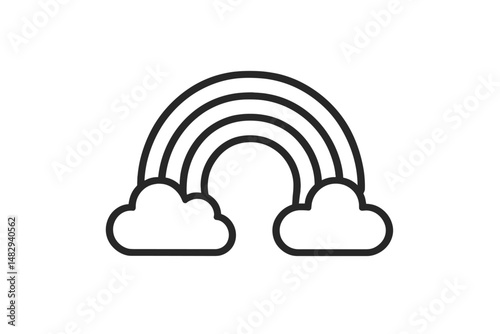 Bright outline of a rainbow with clouds showcasing a vibrant spectrum of colors against a minimalistic background