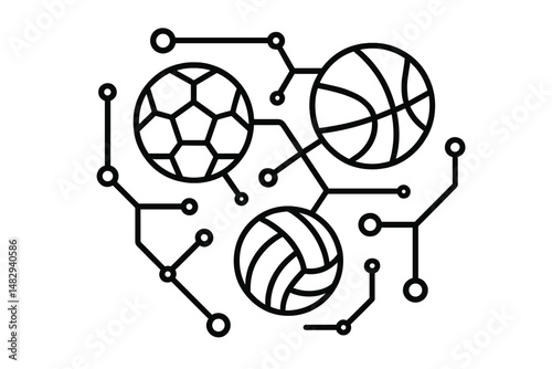 Sports balls connected by technology in a modern design showcasing a blend of athletics and innovation