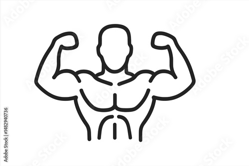 Strong male figure flexing muscles to showcase strength and fitness in a minimalist design featuring bold lines