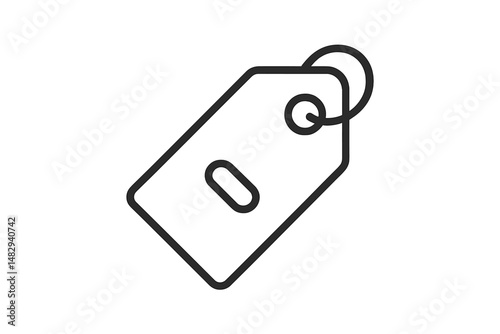 Label design featuring a simple outlined tag with a hole for string, ideal for basic product marking and organizing in retail settings