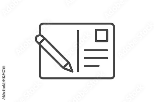 Crafting a postcard using a pencil and blank space for a thoughtful message in a cozy setting