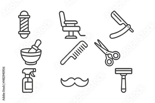 Barber tools and equipment arranged in a creative layout for a grooming service at a modern barbershop
