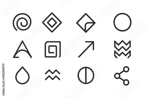 Collection of geometric symbols showcasing various shapes and patterns suitable for design and artistic applications