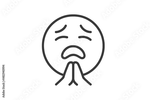 Expressive emoticon showing sadness with hands clasped in a pleading gesture while conveying a sense of despair and longing