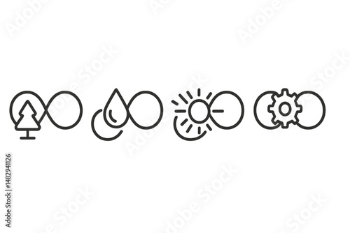 Nature sustainability icons representing environmental conservation and renewable resources