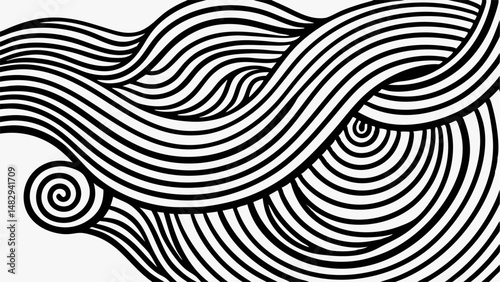 Tropical Whispers, Fine Black Hairline Strokes on White Abstract Background