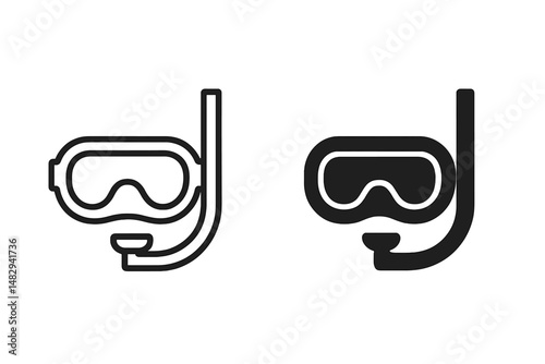 Snorkeling gear icons representing different styles and designs for water activities and marine exploration