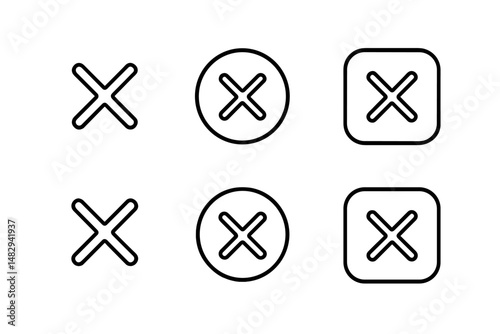 Various styles of the symbol indicating a negative action or dismissal displayed on a blank background