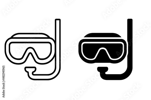 Detailed design of a snorkeling mask showcasing both black and white styles for aquatic adventures and sports