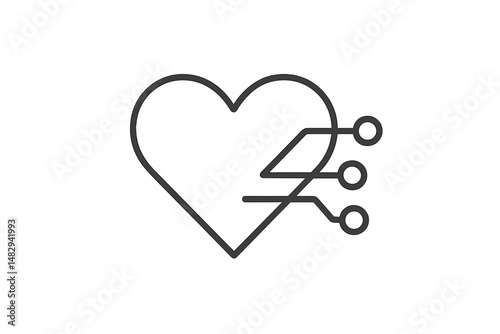 Heart symbol with circuit elements representing the intersection of technology and emotion in modern design