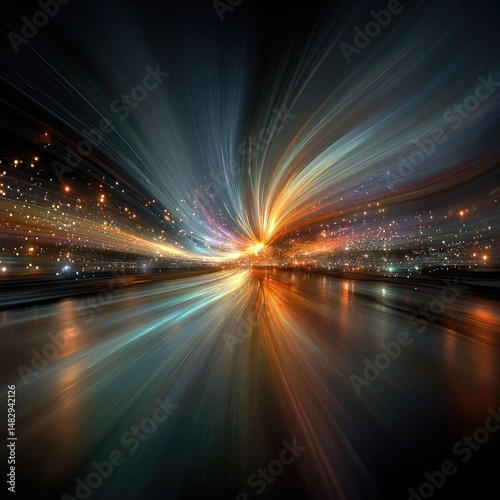 Abstract city lights streaking in a dynamic spiral.  A futuristic urban landscape with a sense of speed and motion