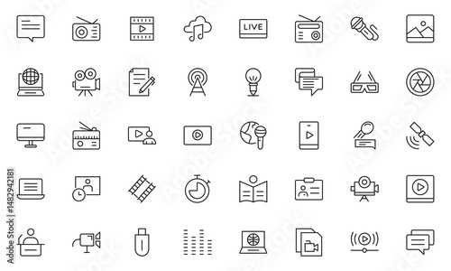Mass media line icons set isolated on white background. media business concept. Media outline icons set. Vector illustration.