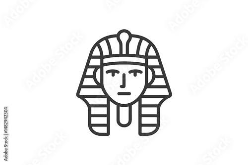 Ancient Egyptian pharaoh illustration featuring a distinctive headdress and facial features in a minimalist style