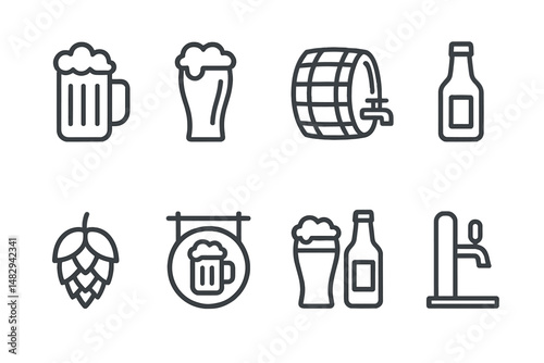 Icons representing various beer-related items and activities for a brewery's visual branding and marketing materials