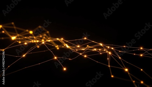 Glowing network: Futuristic golden dots and lines connection, technology background