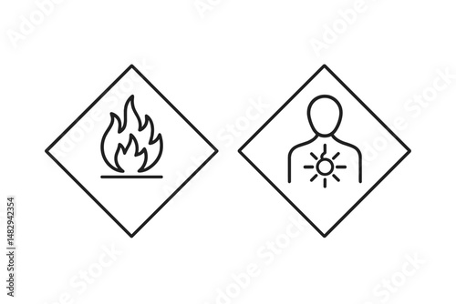Warning symbols indicating flammability and health hazard in a clear and concise format