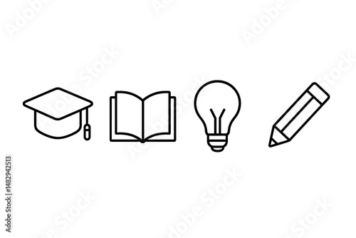 Symbols of education represent learning tools and ideas in a simple design showcasing knowledge and creativity