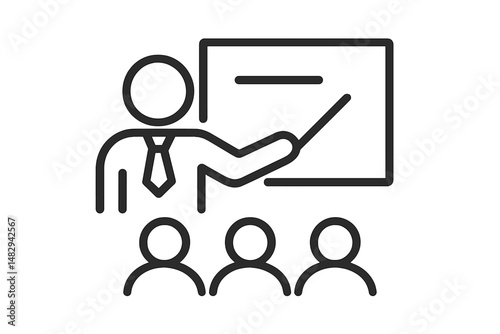Business presentation in a meeting room with an instructor addressing an audience in a professional setting