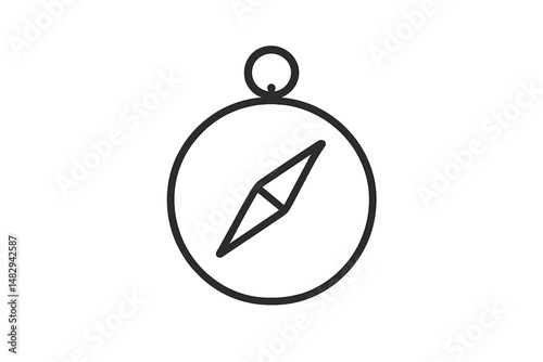 Design of a simple compass symbol with a classic circular frame and a prominent needle pointing north